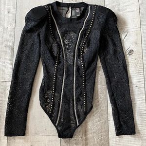 Victoria’s Secret black lace shoulder pads bodysuit